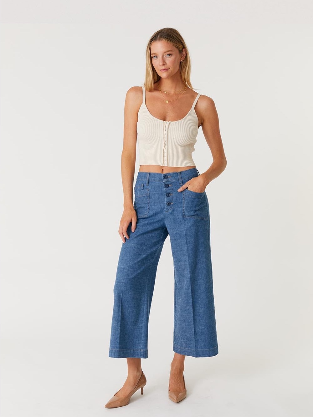 Denim by Nature™ Sophia Exposed Button Wide Leg